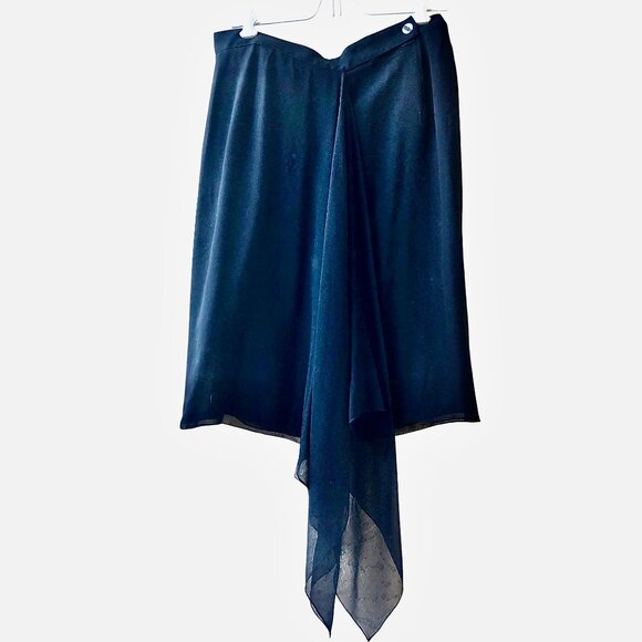 Classics by Anne Klein Vintage 80's Black SILK SHEER Sarong Wrap Skirt NEW - Picture 8 of 14